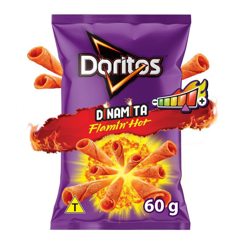 Salgadinho de Milho Carne Defumada Picante Doritos Dinamita Flamin'Hot Pacote 60g