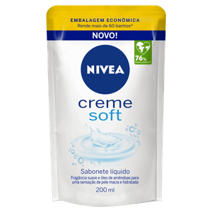Sabonete Líquido Nivea Creme Soft Sachê 200ml Refil Embalagem Econômica