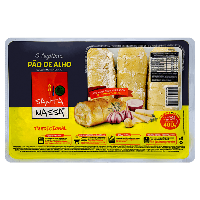 Pão de Alho Tradicional Santa Massa Bandeja 400g