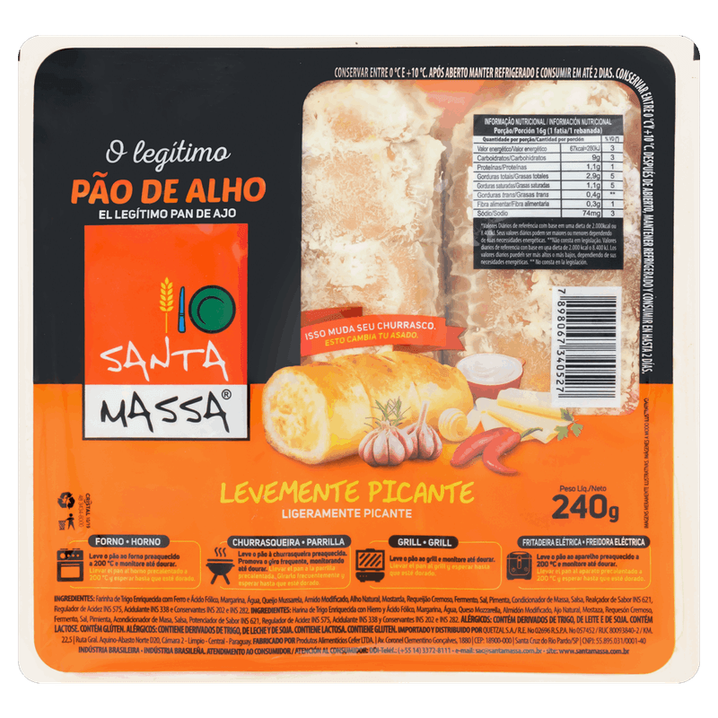 Pão de Alho Levemente Picante Santa Massa Bandeja 240g