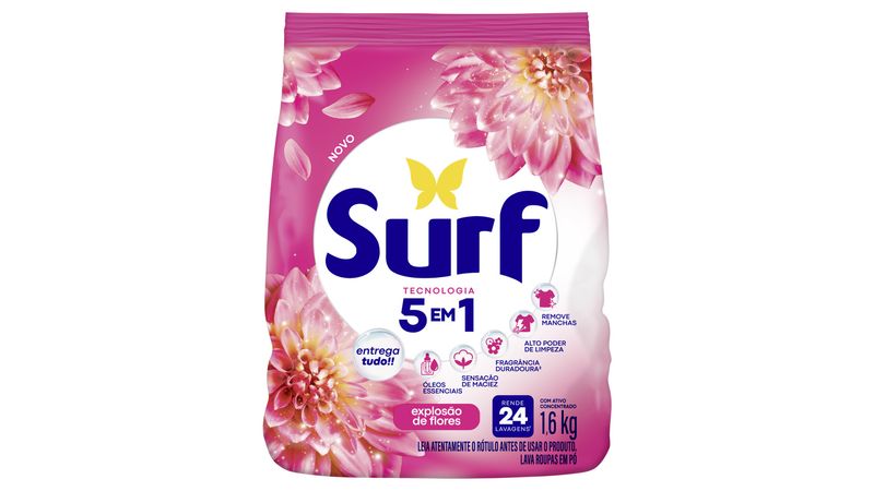Lava-Roupas Pó Explosão de Flores Surf Pacote 1,6kg - giassi