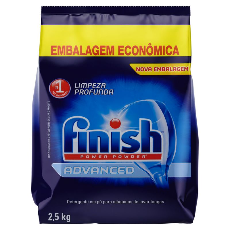 Detergente Pó para Máquina de Lavar Louças Finish Power Powder Advanced Pacote 2,5kg Embalagem Econômica