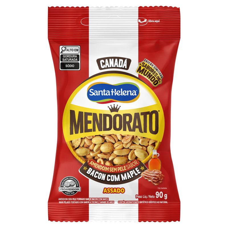 Amendoim Torrado sem Pele Bacon com Maple Canadá Mendorato Pacote 90g Edição Limitada Sabores do Mundo