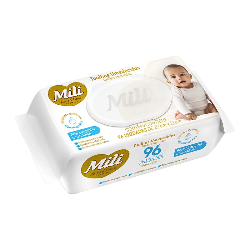 Toalha Umedecida Mili Love & Care Pacote 96 Unidades