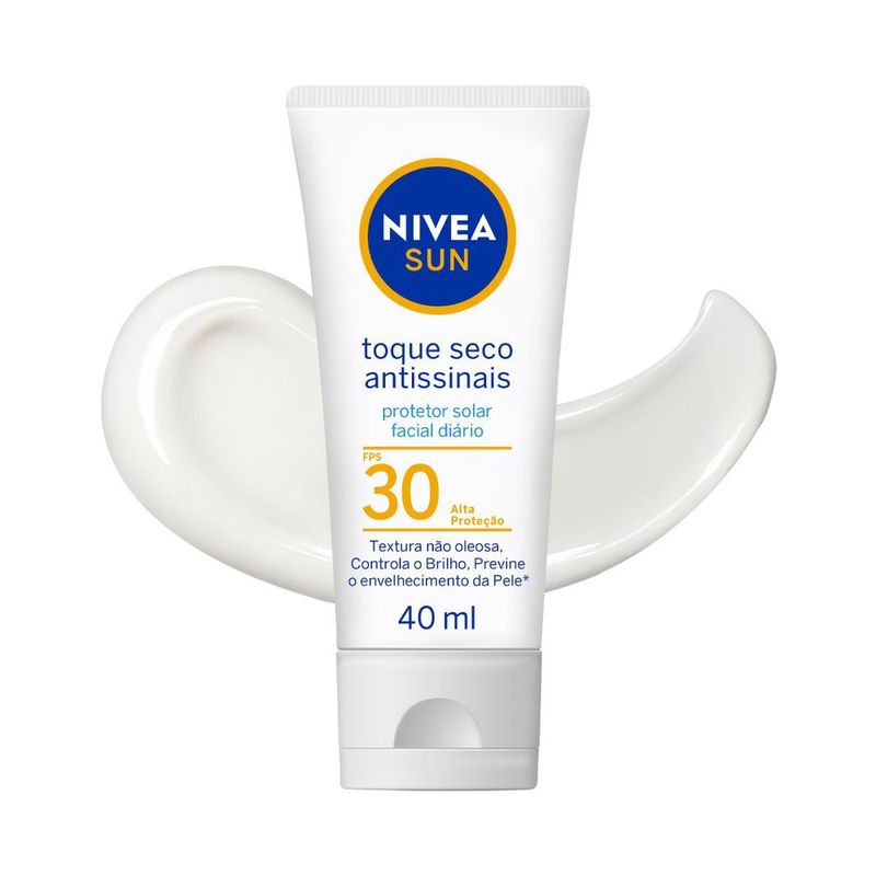 Protetor Solar Facial Toque Seco Antissinais FPS 30 Nivea Sun Bisnaga 40ml