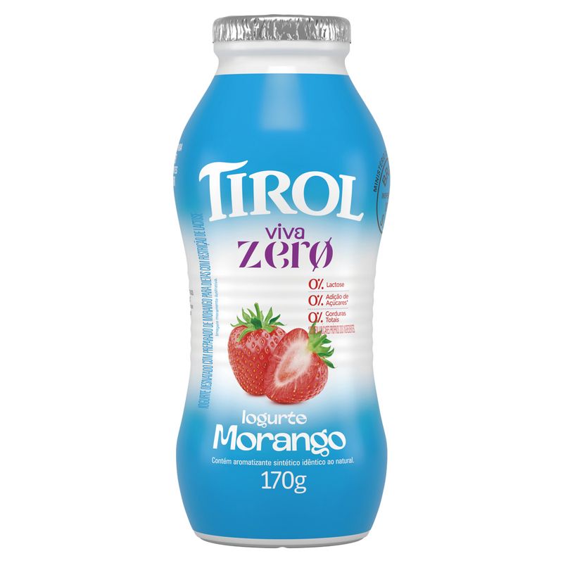 Iogurte Desnatado Morango Zero Lactose Tirol Viva Zero Frasco 170g