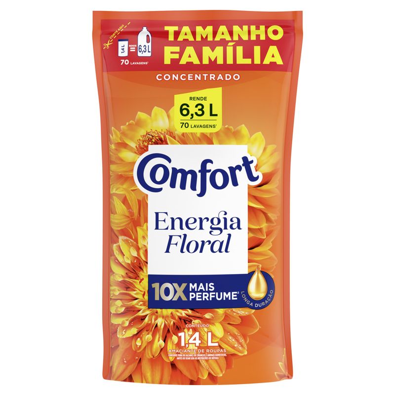 Amaciante de Roupa Concentrado Energia Floral Comfort Sachê 1,4l Tamanho Família