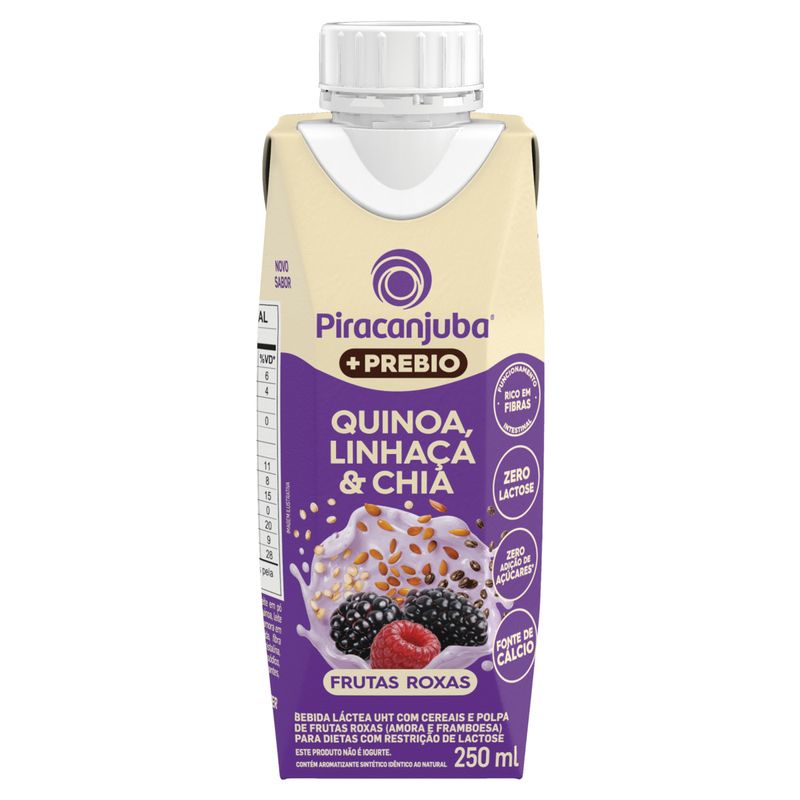 Bebida Láctea UHT Frutas Roxas com Quinoa, Linhaça e Chia Zero Lactose Piracanjuba +Prebio Caixa 250ml