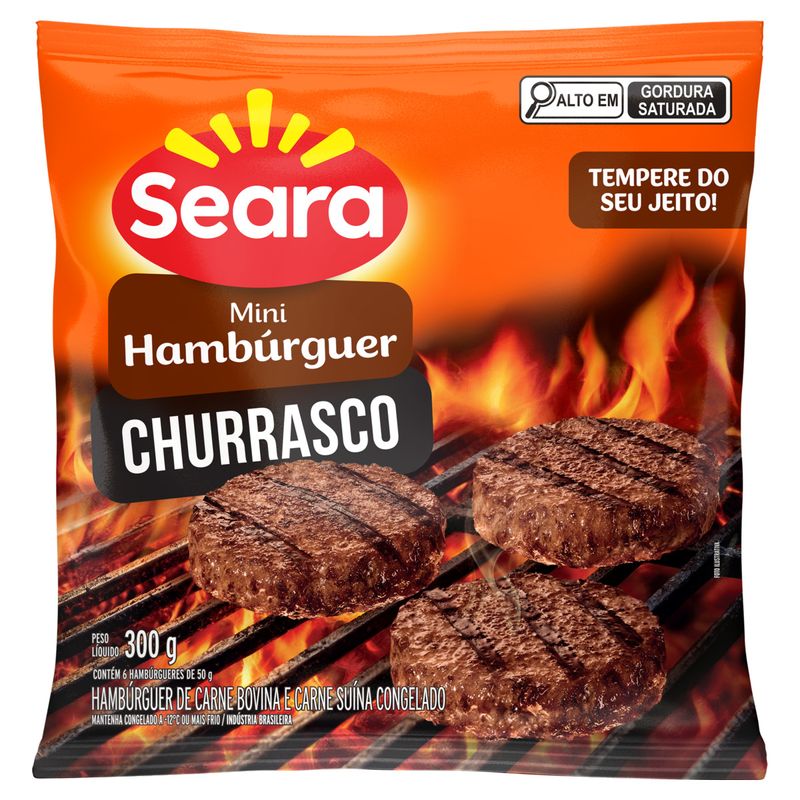 Mini-Hambúrguer de Carne Bovina e Suína Seara Churrasco Pacote 300g 6 Unidades
