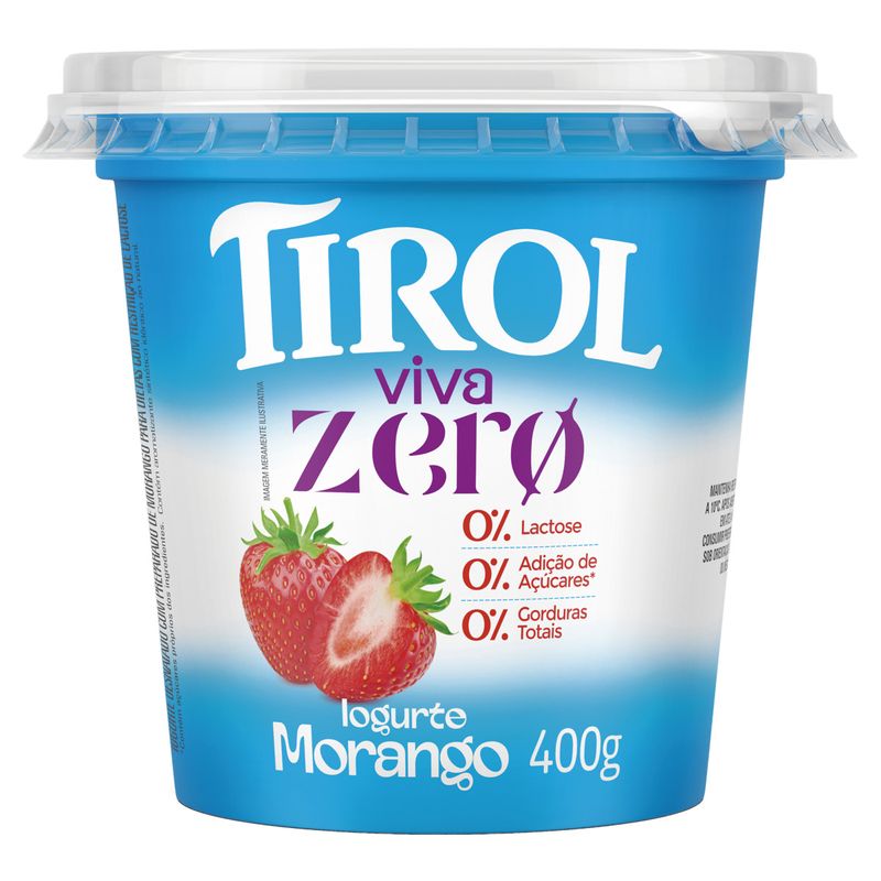 Iogurte Desnatado Morango Zero Lactose Tirol Viva Zero Pote 400g