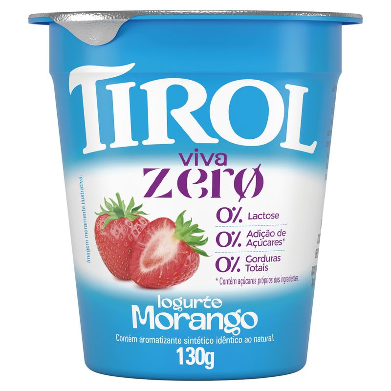 Iogurte Desnatado Morango Zero Lactose Tirol Viva Zero Copo 130g