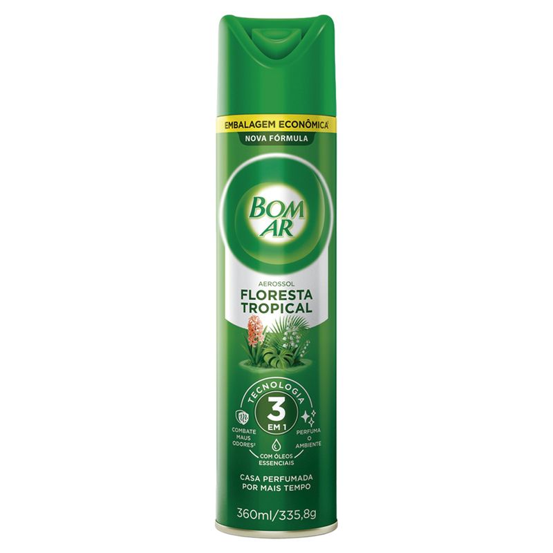 Neutralizador de Odores Aerossol Floresta Tropical Bom Ar Frasco 360ml Spray Embalagem Econômica
