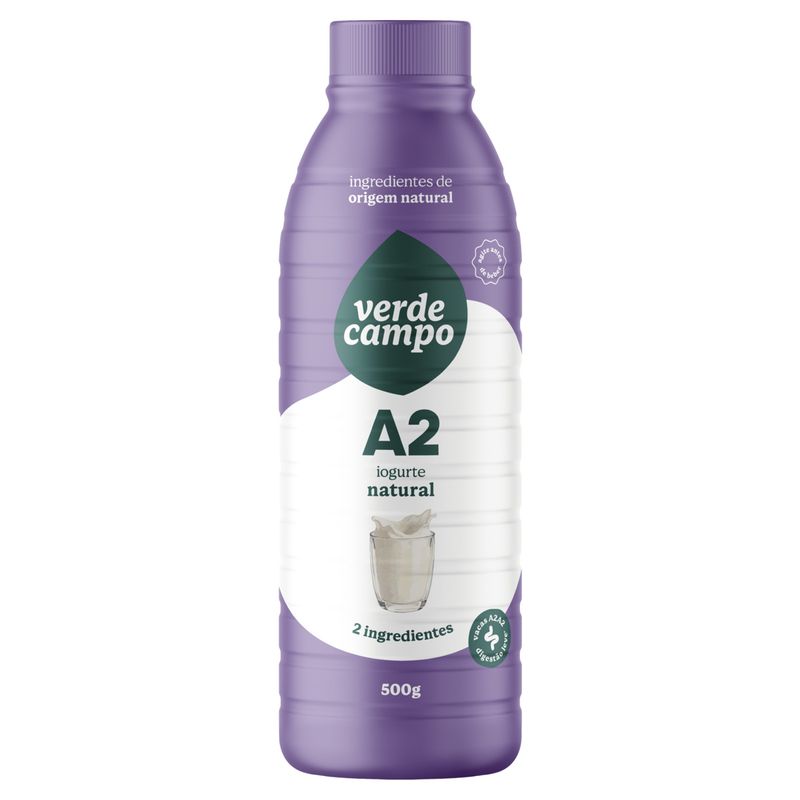 Iogurte Integral Natural Tipo A2A2 Zero Lactose Verde Campo Garrafa 500g