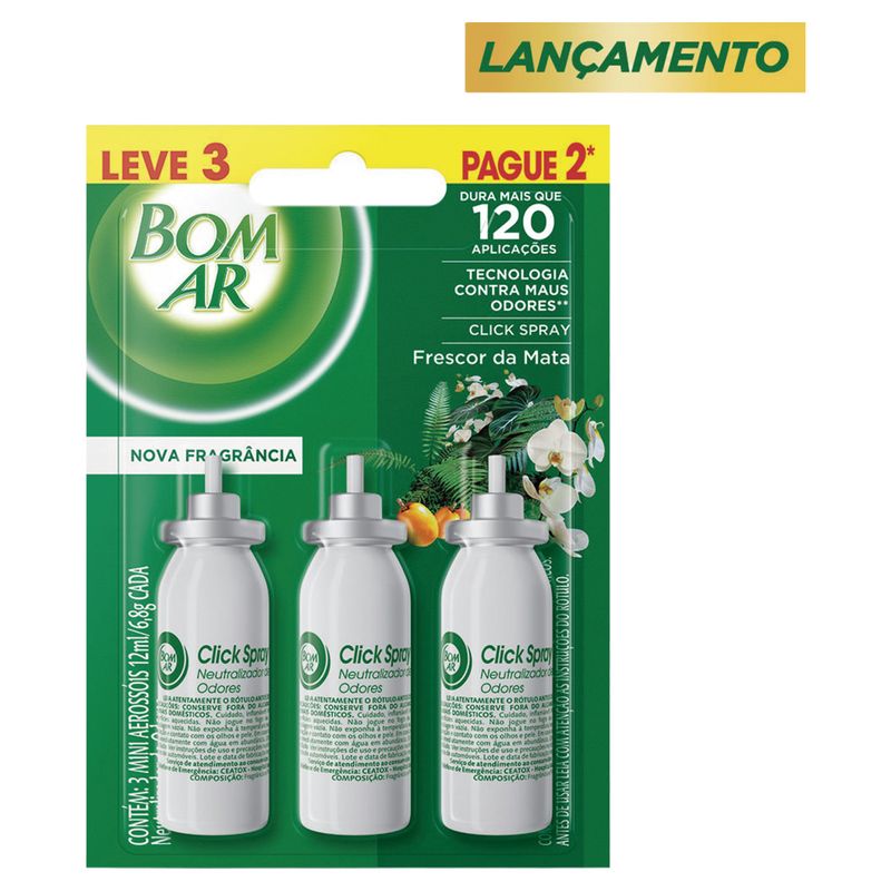 Neutralizador de Odores Frescor da Mata Click Spray Bom Ar Blister 12ml Cada Refil Leve 3 Pague 2 Unidades