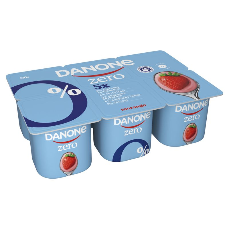 Iogurte Desnatado Morango Zero Lactose Danone Bandeja 510g 6 Unidades