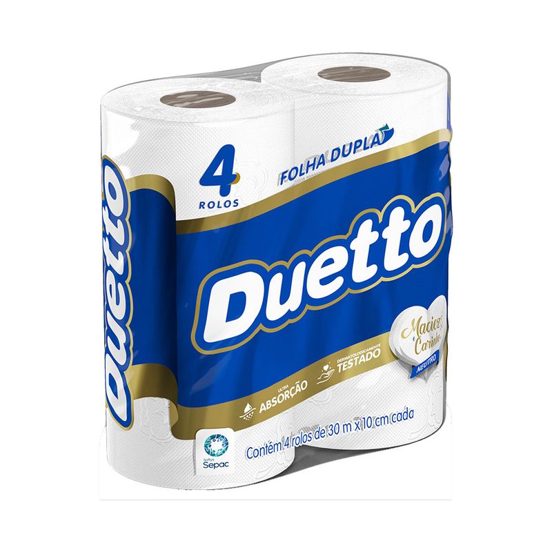 Papel Higiênico Folha Dupla Neutro Duetto 30m Pacote 4 Unidades