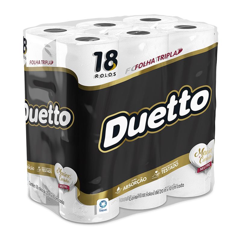 Papel Higiênico Duetto 20 Metros Folha Tripla Pacote 18 Unidades