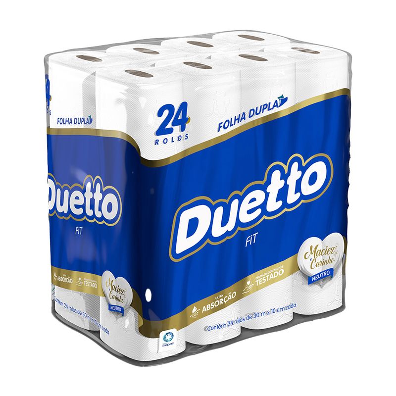 Papel Higiênico Folha Dupla Neutro Duetto Fit 30m Pacote 24 Unidades