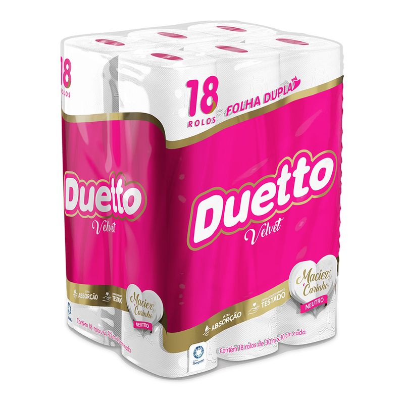 Papel Higiênico Folha Dupla Neutro Duetto Magno 30m Pacote 18 Unidades