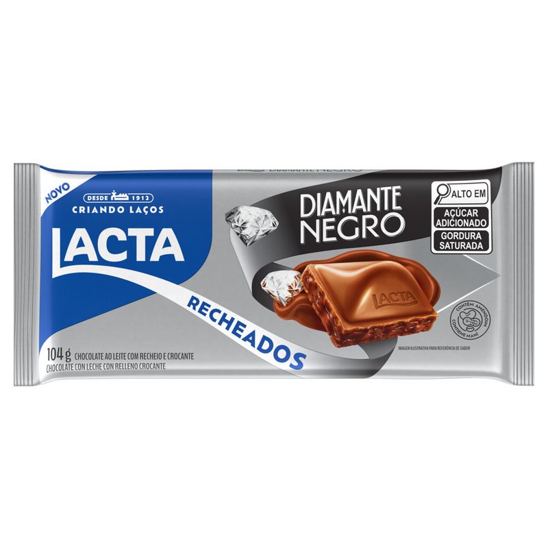 Chocolate ao Leite Crocante Lacta Diamante Negro Recheados Pacote 104g