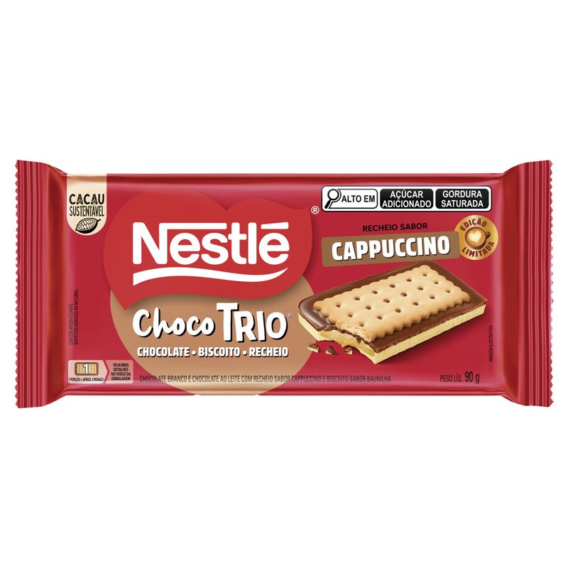 Chocolate ao Leite e Branco Recheio Cappuccino Nestlé Chocotrio Pacote 90g