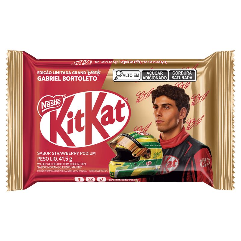 Wafer Cobertura Strawberry Podium Kitkat Pacote 41,5g Edição Limitada Grand Break Gabriel Bortoleto