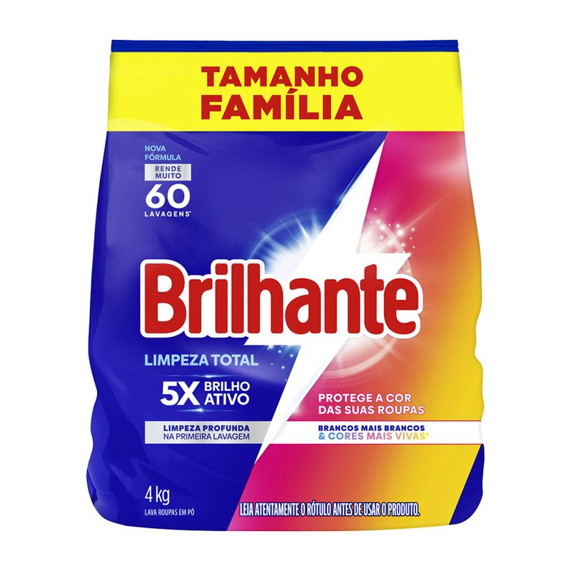 Lava-Roupas Pó Roupas Brancas e Coloridas Brilhante Limpeza Total Pacote 4kg Tamanho Família