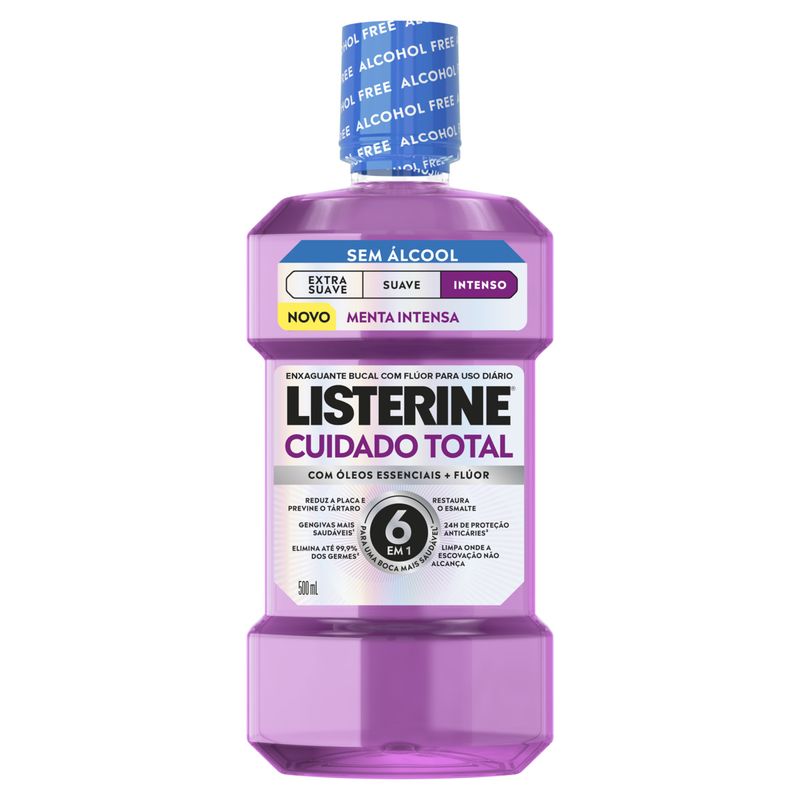 Enxaguante Bucal Zero Álcool Menta Intensa Listerine Cuidado Total Frasco 500ml
