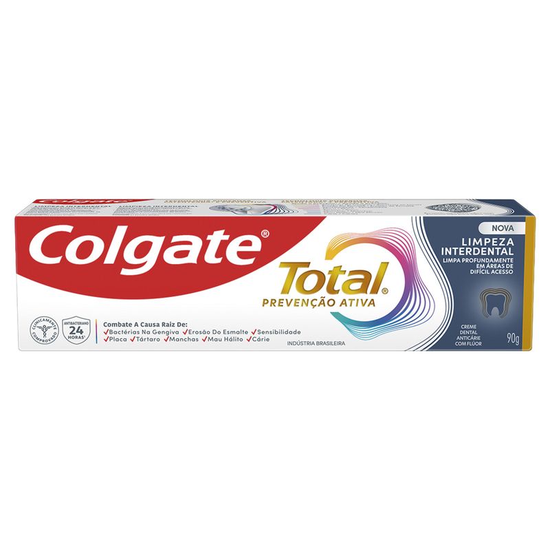 Creme Dental Colgate Total Prevenção Ativa Limpeza Interdental Caixa 90g