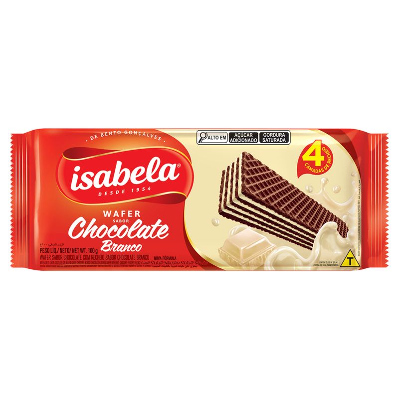 Biscoito Wafer Chocolate Recheio Chocolate Branco Isabela Pacote 100g