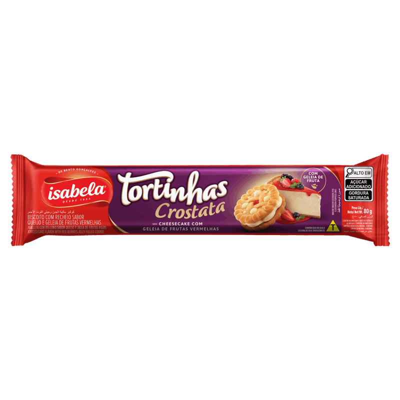 Biscoito Recheio Cheesecake e Geleia de Frutas Vermelhas Isabela Tortinhas Crostata Pacote 80g