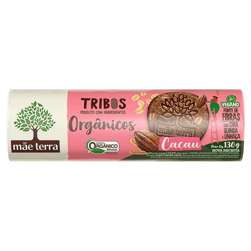 Biscoito Integral Orgânico Cacau Mãe Terra Tribos Pacote 130g