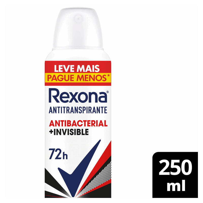 Antitranspirante Aerossol Antibacterial e Invisible Rexona 250ml Leve Mais Pague Menos