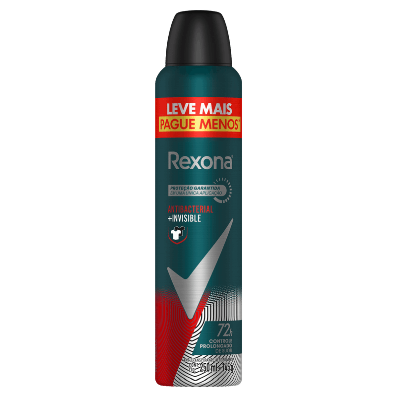 Antitranspirante Aerossol Antibacterial e Invisible Rexona Men 250ml Leve Mais Pague Menos