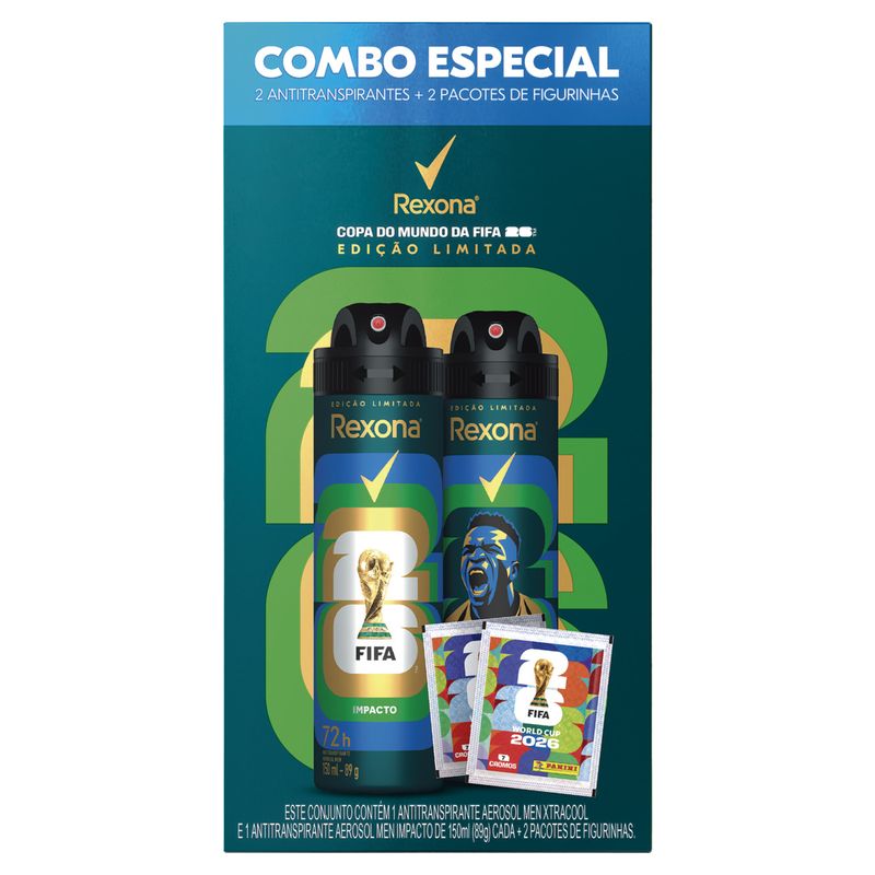 Kit Antitranspirante Aerossol Xtracool + Impacto Rexona Men 150ml Cada Spray Edição Limitada FIFA 26