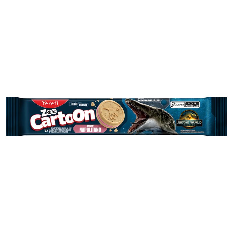 Biscoito Sorvete Napolitano Jurassic World Zoo Cartoon Pacote 85g