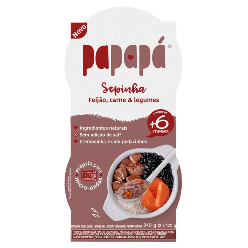 Sopinha Feijão, Carne & Legumes Papapá Pote 240g 2 Unidades