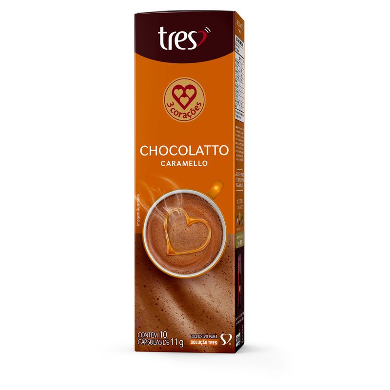 Chocolate Quente em Cápsula Chocolatto Caramello Tres Caixa 110g 10 Unidades