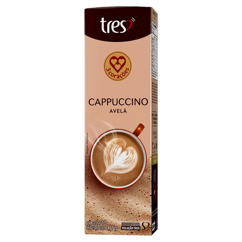 Cappuccino em Cápsula Avelã Tres Caixa 110g 10 Unidades