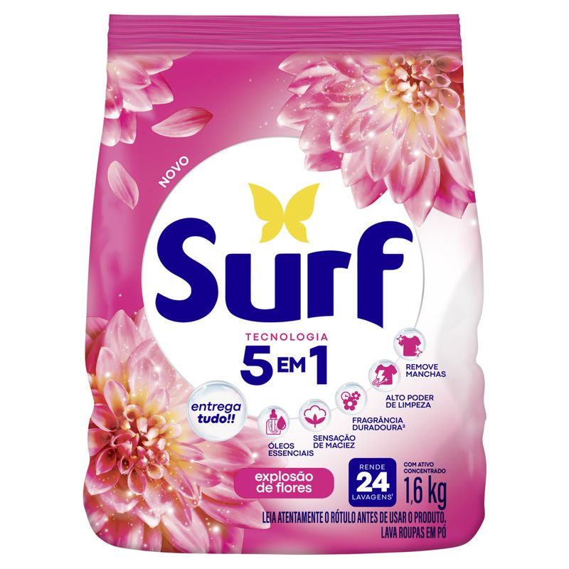 Lava-Roupas Pó Explosão de Flores Surf Pacote 1,6kg