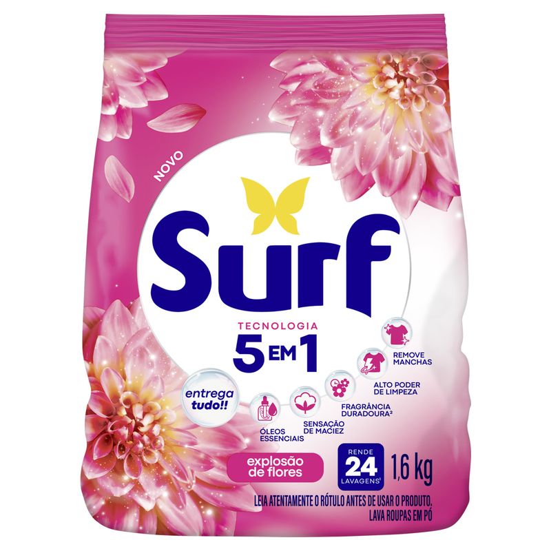 Lava-Roupas Pó Explosão de Flores Surf Pacote 1,6kg