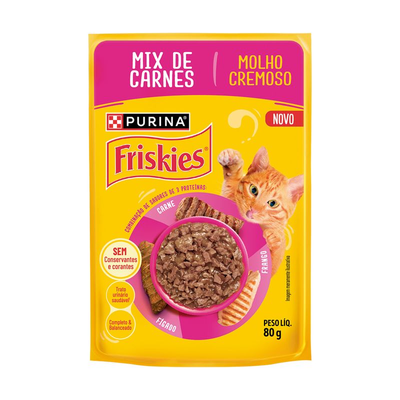 Alimento para Gatos Adultos Mix de Carnes Purina Friskies Sachê 80g