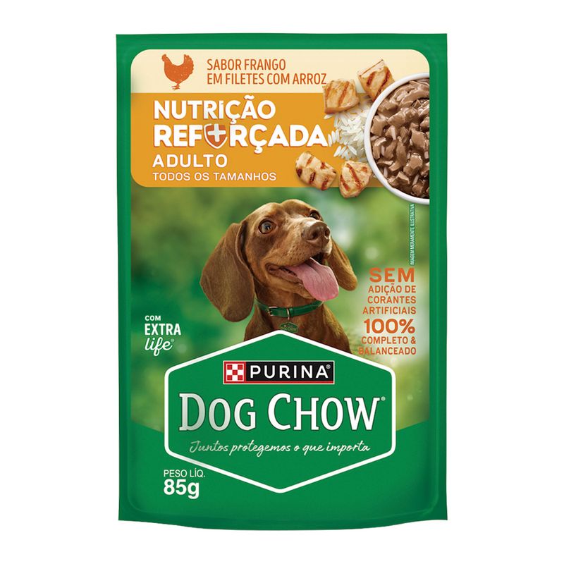 Alimento para Cães Adultos Frango com Arroz Purina Dog Chow Nutrição Reforçada com Extra Life Sachê 85g