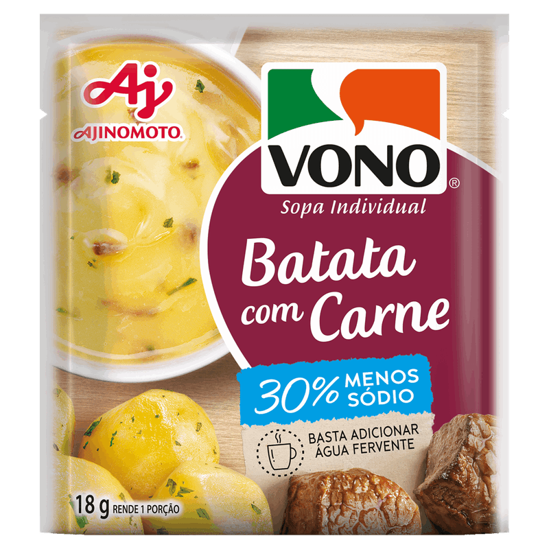 Sopa Individual Batata com Carne Menos Sódio Vono Pacote 18g