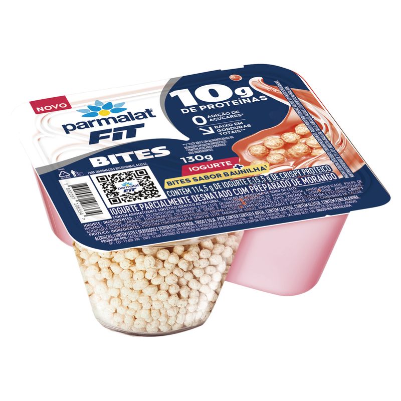 Iogurte Parcialmente Desnatado Morango com Bites Parmalat Fit Bandeja 130g