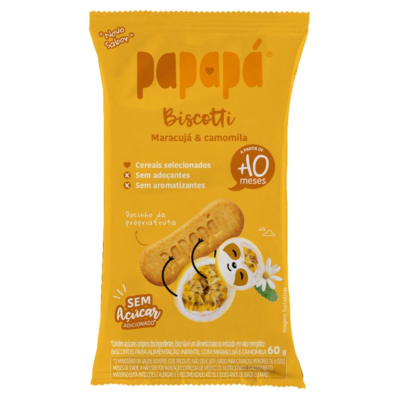 Biscoito Maracujá & Camomila Papapá Biscotti Pacote 60g