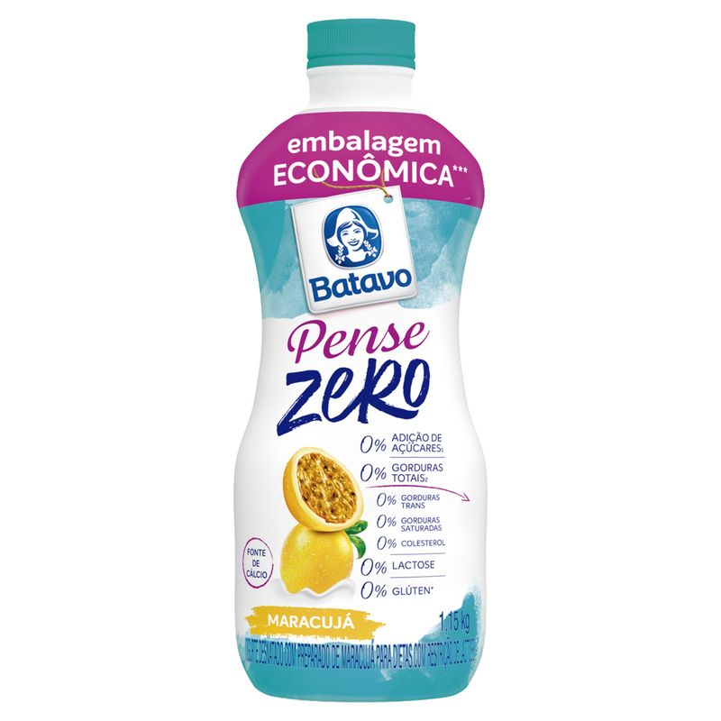Iogurte Desnatado Maracujá Zero Lactose Batavo Pense Zero Garrafa 1,15kg Embalagem Econômica