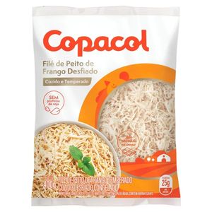 Peito de Frango Cozido Desfiado Copacol Temperado Congelado Pacote 400g