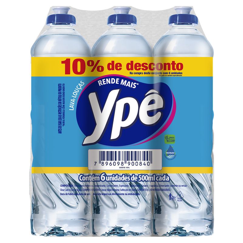 Lava-louças Líquido Ypê 10% de Desconto Conjunto com 6 Unidades