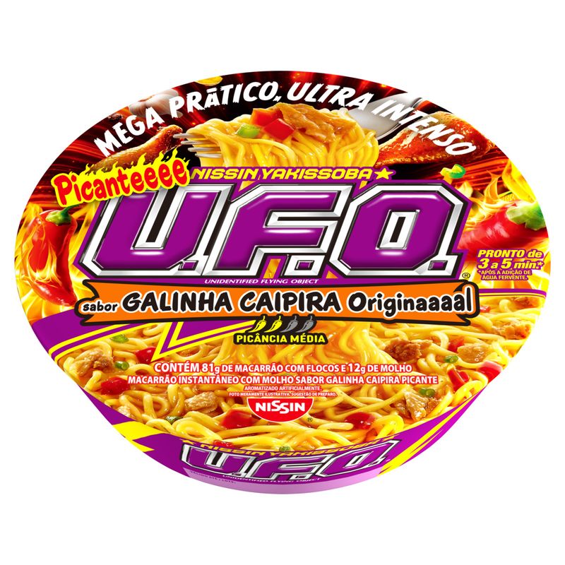 Macarrão Instantâneo Yakissoba Galinha Caipira Original Picante Nissin U F O  Bandeja 93g